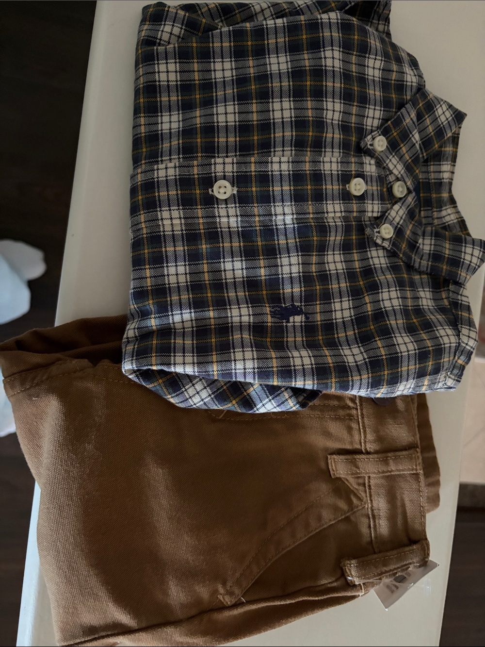 Ralph Lauren Boys Brown Chinos with Blue Plaid Shirt